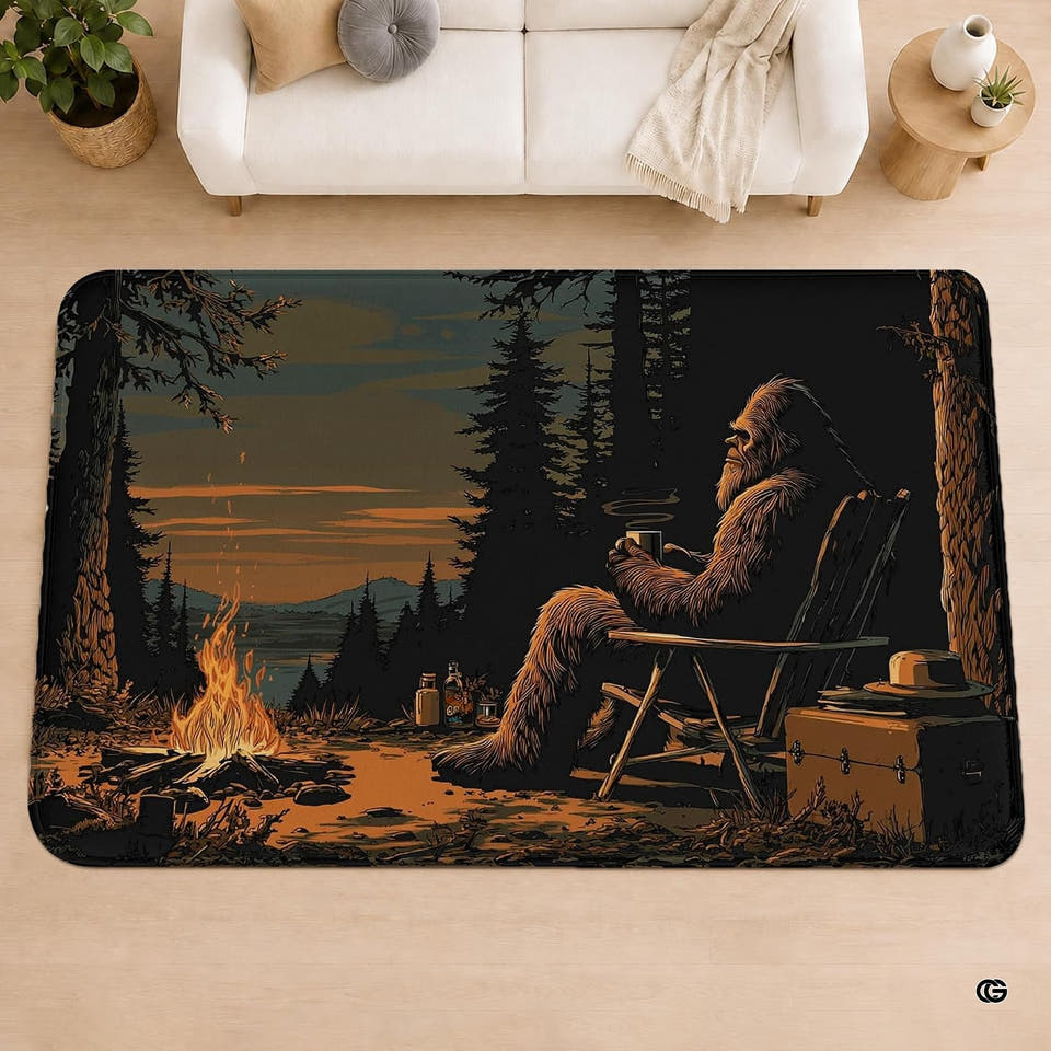 Personalized Bigfoot Area Rug Sasquatch Rug Unique Outdoor Adventure for Home Décor Living Room Bedroom (Bigfoot Camping)