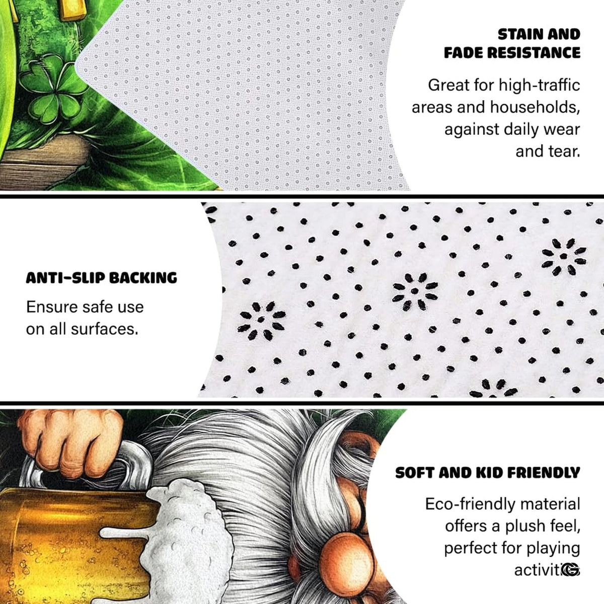 Non-slip rubber backing and bound edge stitching on leprechaun floor rug - image 4 of 8