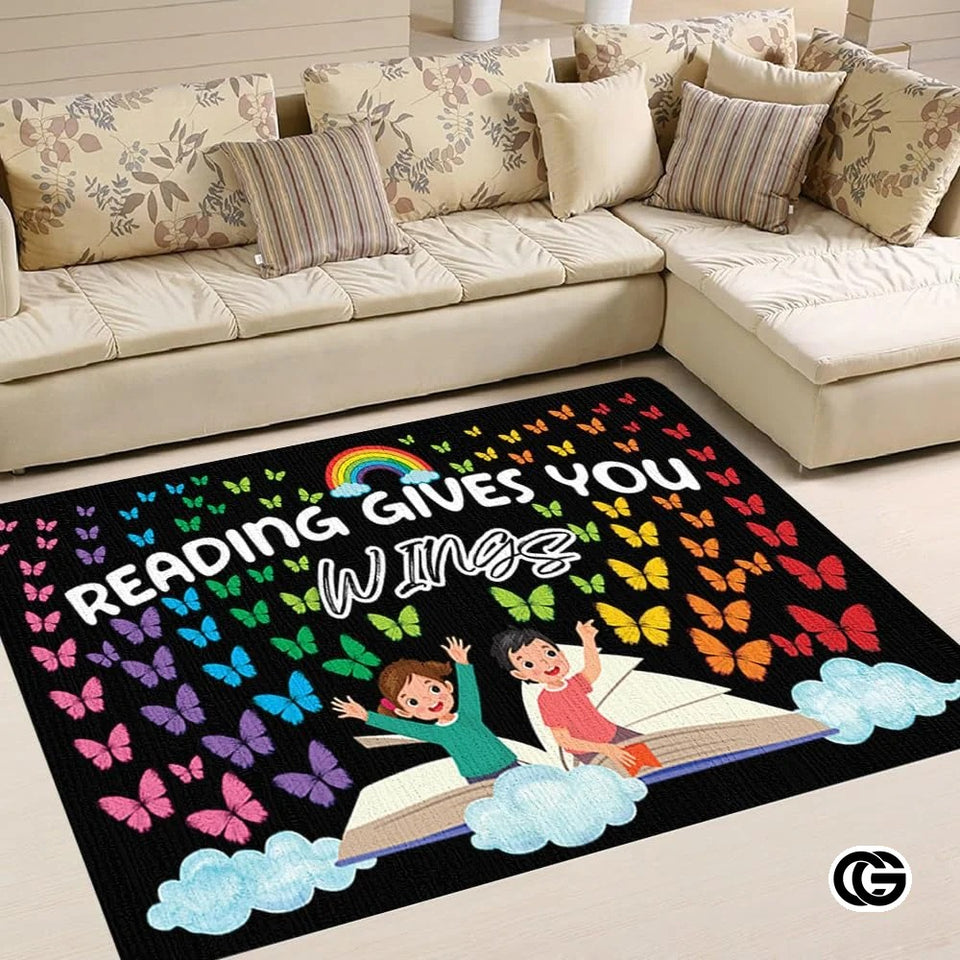 Custom Reading Rug with Floral and Butterfly Design - Butterflies