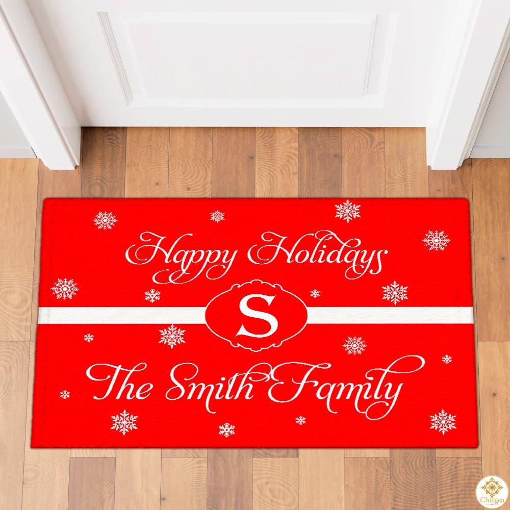 Personalized Christmas Doormat with Custom Family Name