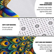 Detailed painterly strokes of emerald and royal blue feather plumes on an artistic accent rug. - thumbnail image 6 of 7