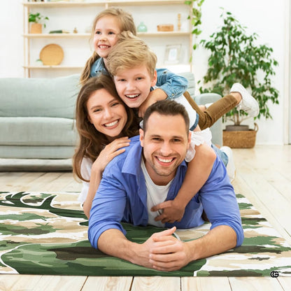 Woodland camo deer buck living room area rug styled in modern patio lounge setting - thumbnail image 5 of 7