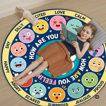 Wheel of Feelings and Emotions Round Rug, Educational Mental Health Rug for Classroom, Educational Animal Shape School Mat, Back to School Gift (Feeling 4)