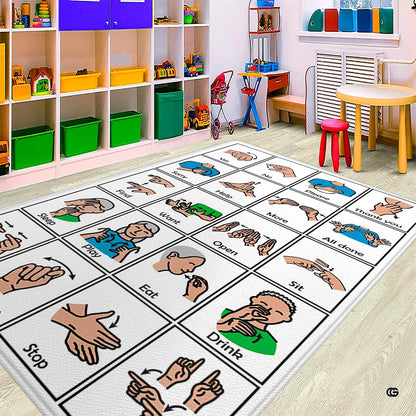 Core Vocabulary Rug, Communication Rugs for Kids Sped Classroom Rug, Autism Carpet, Speech Therapist Decor, Classroom Carpet, Back to School Mat for Kids Room Decor (STYLE5, X-Small (2x3 feet))