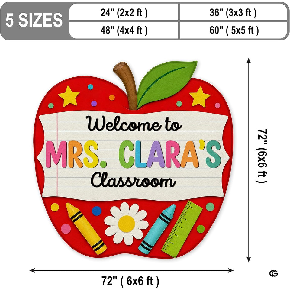 Personalized Composition Notebook Classroom Shaped Rugs for Kids (A03) | Custom Pennant Flag Carpet for Reading Corner, Non-Slip Apple Shape Rug Mat, Classroom Decor, Back To School Gift