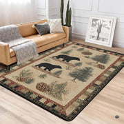 Cabin den layout displaying the rustic bear trail rug centered on flooring - thumbnail image 4 of 5