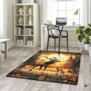 Overhead layout view of the rectangular golden sunset elk and deer mountain meadow rug - thumbnail image 5 of 5