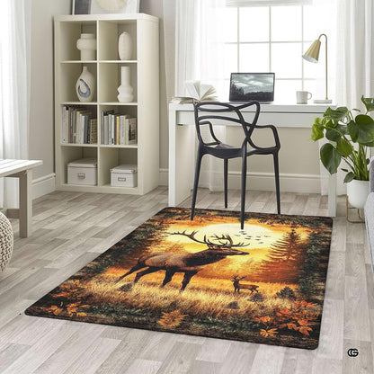 Overhead layout view of the rectangular golden sunset elk and deer mountain meadow rug - thumbnail image 5 of 5