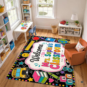 Personalized Teacher Classroom Rug, Custom Back to School Welcome Mat with Name, Kindergarten Preschool Elementary Decor, Composition Notebook Carpet (A07)
