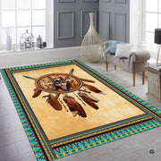 Close-up view of the soft microfiber surface, wolf pack artwork, and hanging feathers - thumbnail image 3 of 7