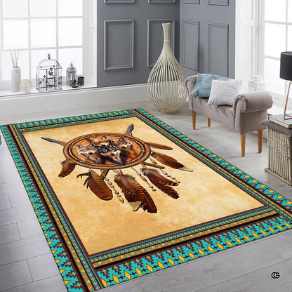 Close-up view of the soft microfiber surface, wolf pack artwork, and hanging feathers - thumbnail image 3 of 7