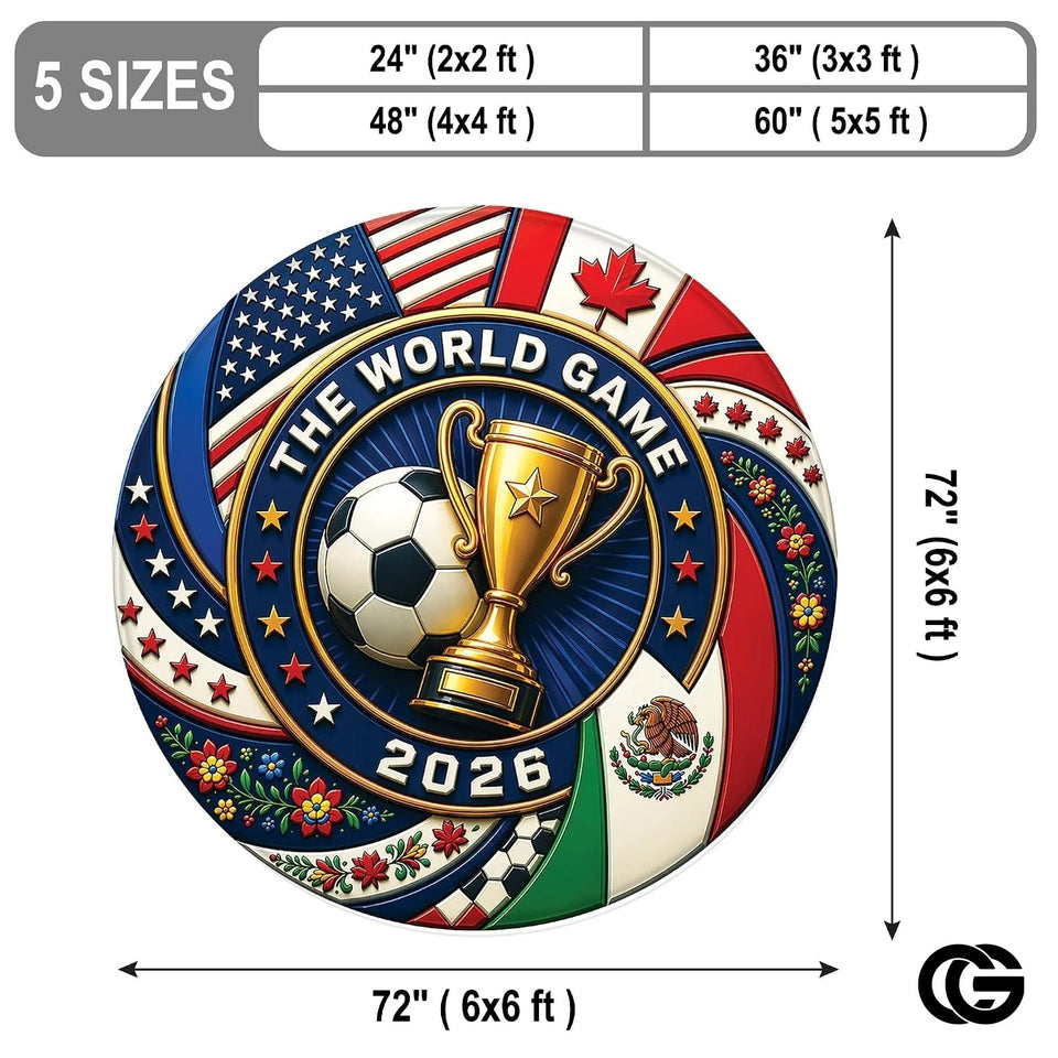 Custom Soccer Round Rug with Trophy and World Flags