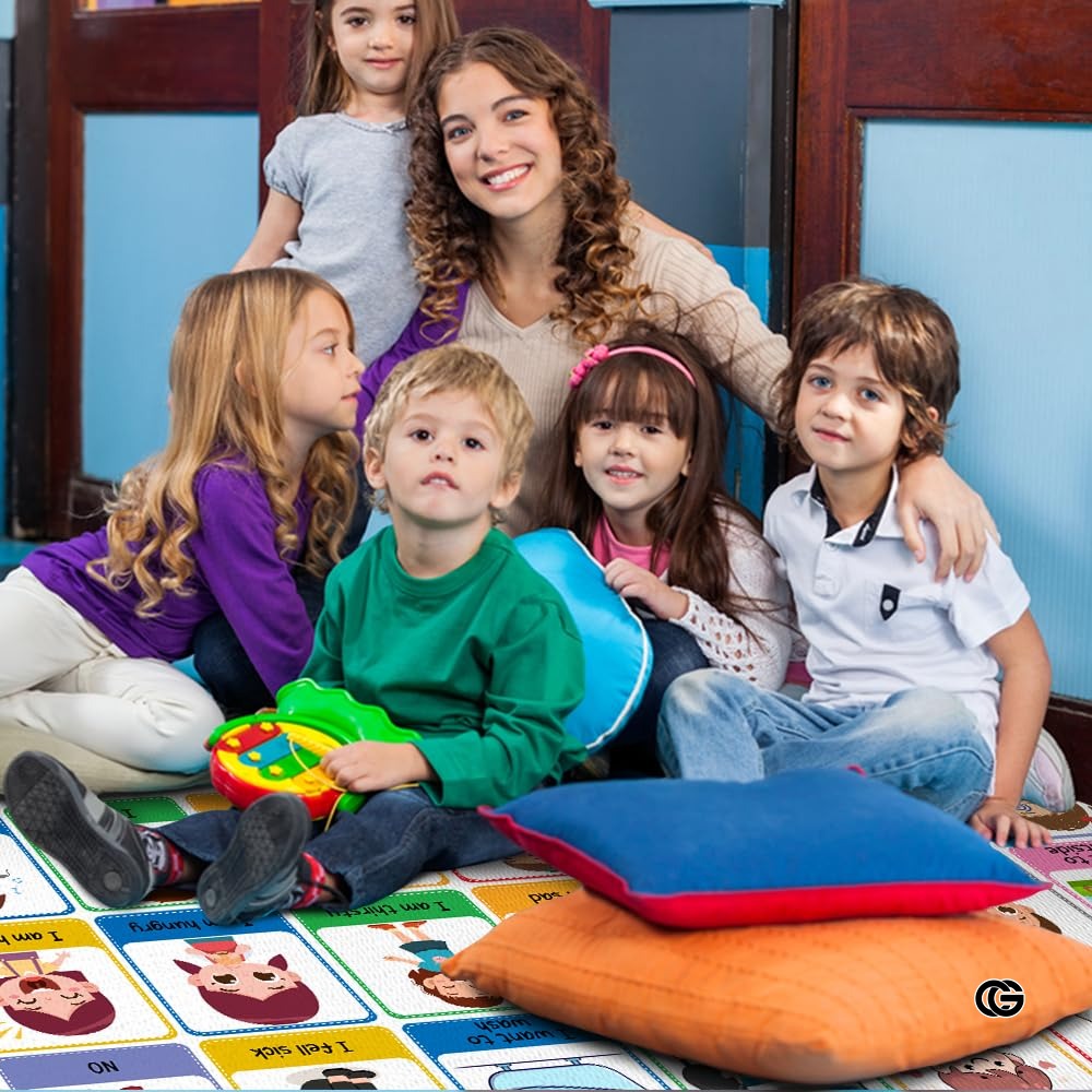 Core Vocabulary Rug, Communication Rugs for Kids Sped Classroom Rug, Autism Carpet, Speech Therapist Decor, Classroom Carpet, Back to School Mat for Kids Room Decor (STYLE-DS03, X-Small (2x3 feet))