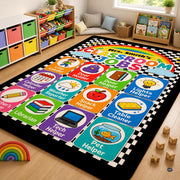 Personalized Teachers Classroom Rug, Custom Teacher Name Classroom Rules Area Rug, Feeling Chart Calming Corner Mat, Kindergarten Educational Back to School Class Decor (D9)