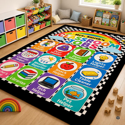 Personalized Teachers Classroom Rug, Custom Teacher Name Classroom Rules Area Rug, Feeling Chart Calming Corner Mat, Kindergarten Educational Back to School Class Decor (D9)