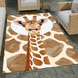 Patio stone lounge with wicker seating displaying the modern giraffe pattern area rug