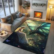 Living room styled with enchanted dragon hours visual art rug centered beneath contemporary seating. - thumbnail image 5 of 7