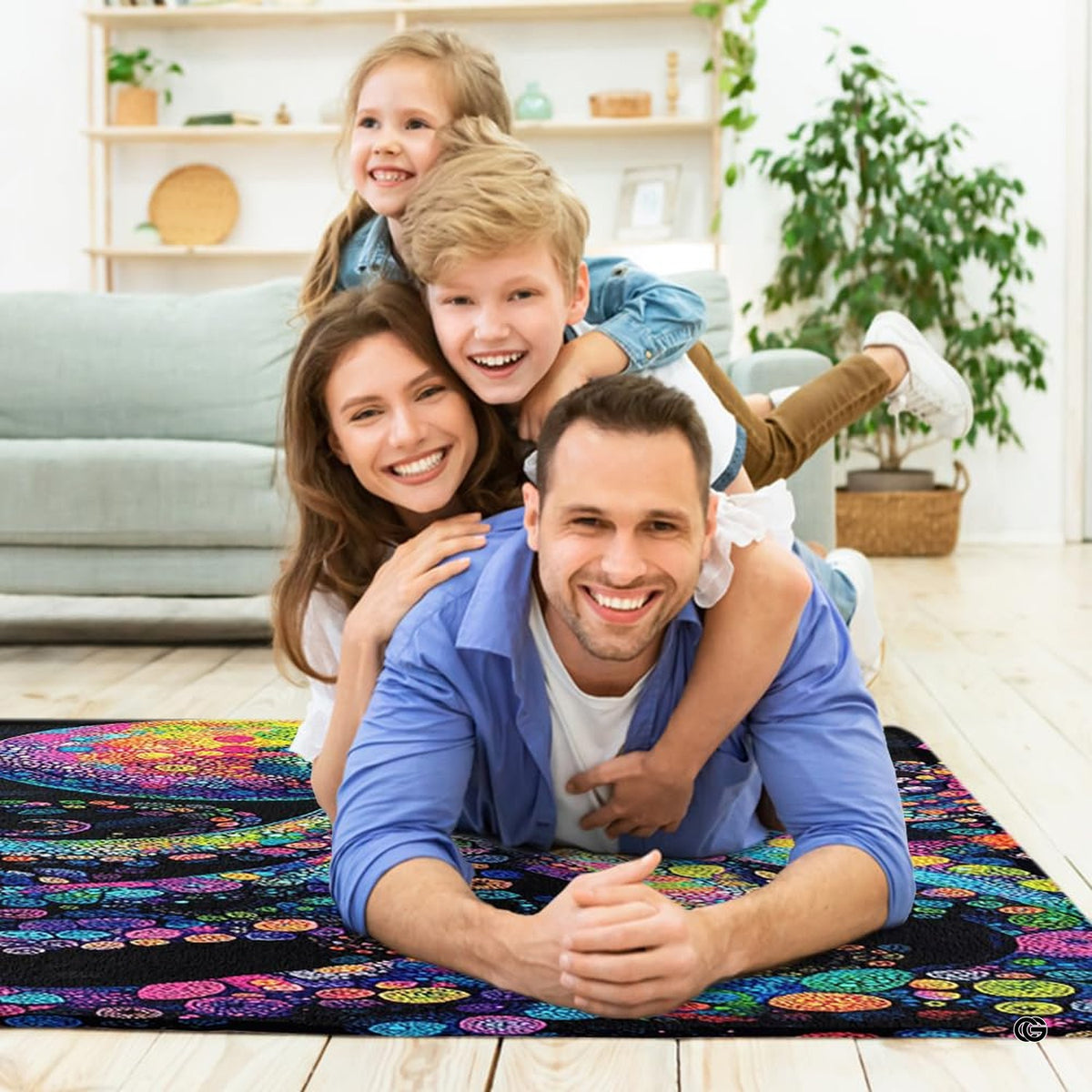Psychedelic octopus area rug styled as an artistic centerpiece in a modern living space. - image 5 of 7