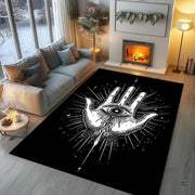 Esoteric Hand of Fatima design rug styled in a celestial meditation corner. - thumbnail image 5 of 8