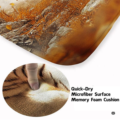 Soft low-pile microfiber fabric and foam cushioning detail of white tiger rug - thumbnail image 3 of 8
