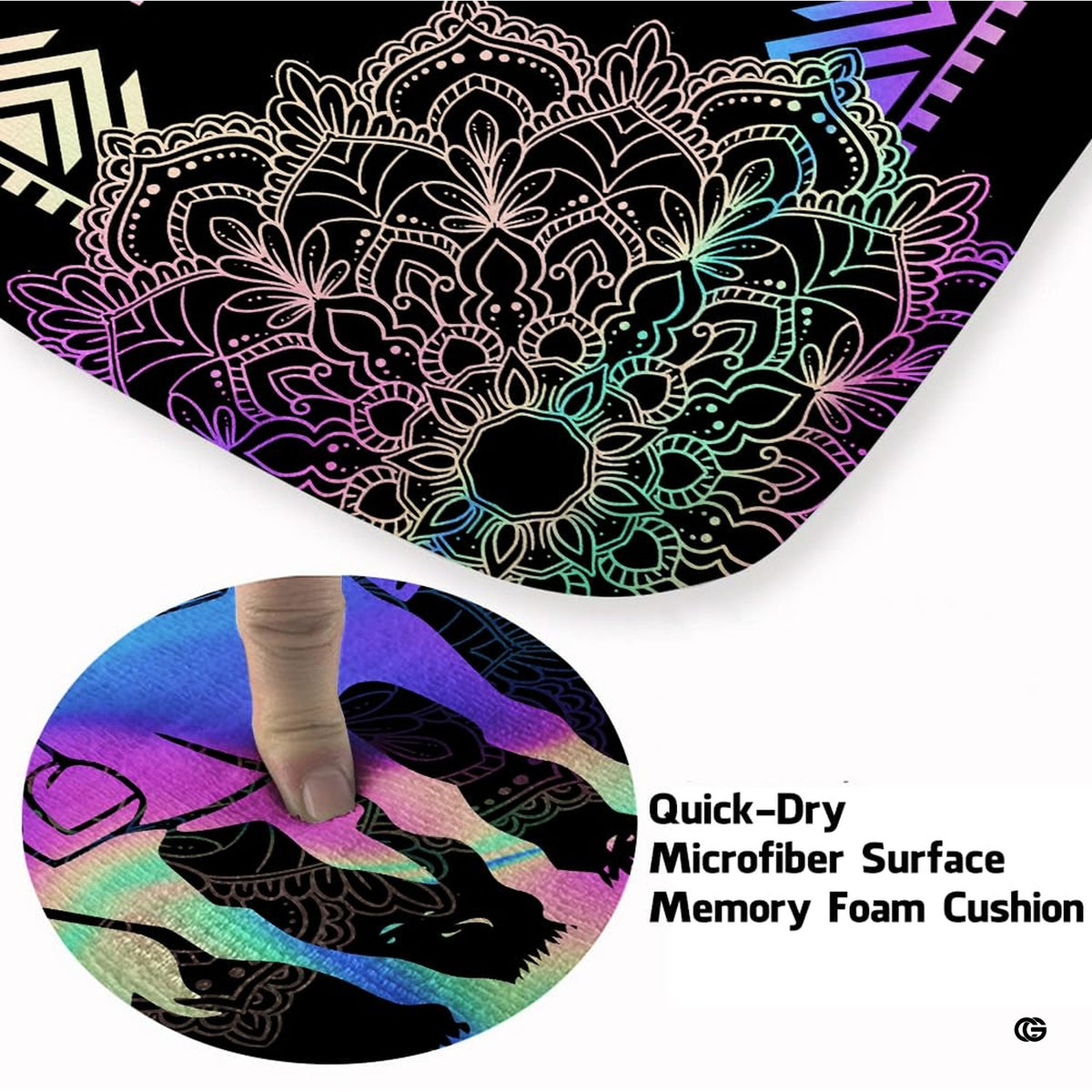 Soft low-pile microfiber surface texture on holographic cowboy mandala sports area rug