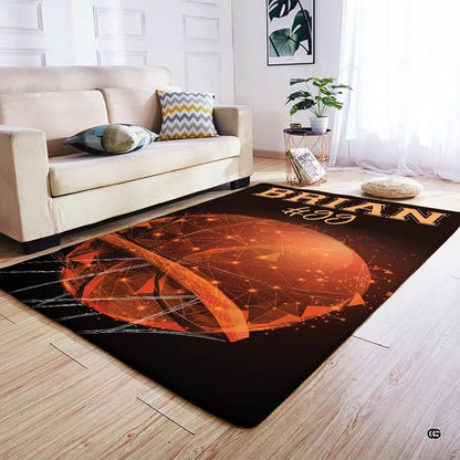 Geometric basketball area rug styled on hardwood floor in modern living room setting. - thumbnail image 4 of 7