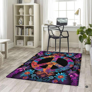 Lifestyle scene featuring family lounging on floral peace sign area rug. - thumbnail image 5 of 5
