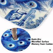 Close-up view of the soft microfiber surface, peacock feathers, and porcelain floral vines - thumbnail image 3 of 8