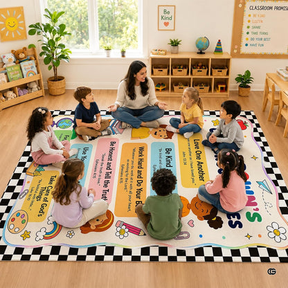 Personalized Teachers Classroom Rug, Custom Teacher Name Classroom Rules Area Rug, Feeling Chart Calming Corner Mat, Kindergarten Educational Back to School Class Decor (D4)