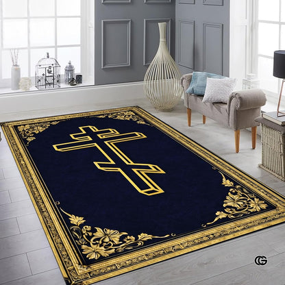 Personalized Orthodox Christian Area Rug, Custom Eastern Orthodox Russian Greek Byzantine Non-Slip Rug for Women Men, IC XC Nika Cross Mat for Living Room, Bedroom, Church Decor (D1)