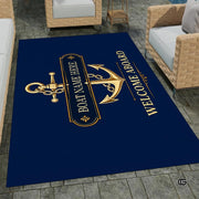 Custom Boat Rug, Personalized Welcome Aboard Mat with Boat Name, Nautical Area Rug for Deck, Entryway or Floor, Anchor Marine Decor, Boating Gift (Boat Rug 09)