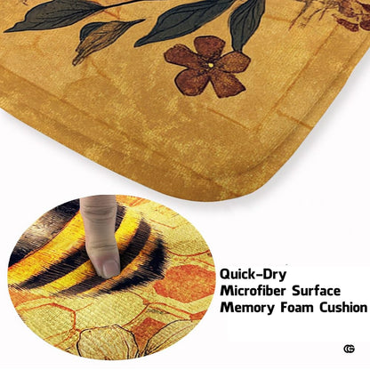 Wide angle room view displaying the rustic honey bee area rug styled beneath a wooden coffee table. - thumbnail image 3 of 8