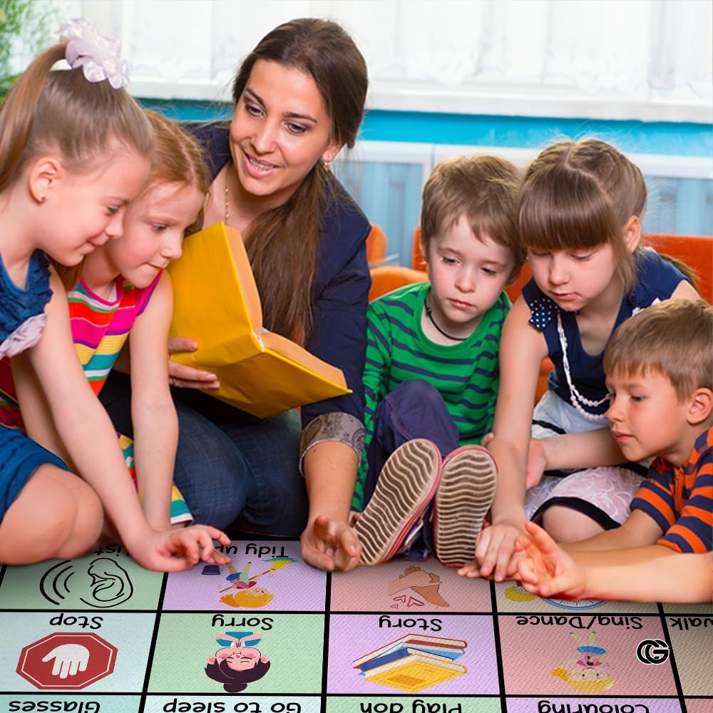 Core Vocabulary Rug, Communication Rugs for Kids Sped Classroom Rug, Autism Carpet, Speech Therapist Decor, Classroom Carpet, Back to School Mat for Kids Room Decor (STYLE-DS02, X-Small (2x3 feet))