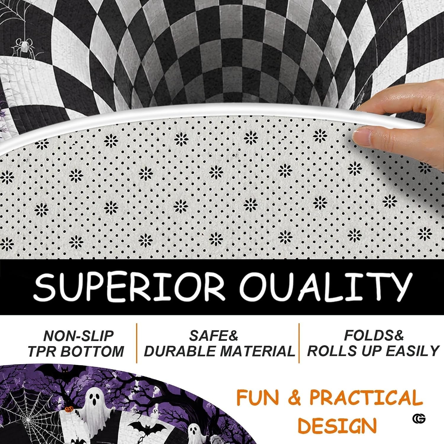Custom Halloween 3D Optical Illusion Round Rug Skeleton Horror Area Rug (1, #10)