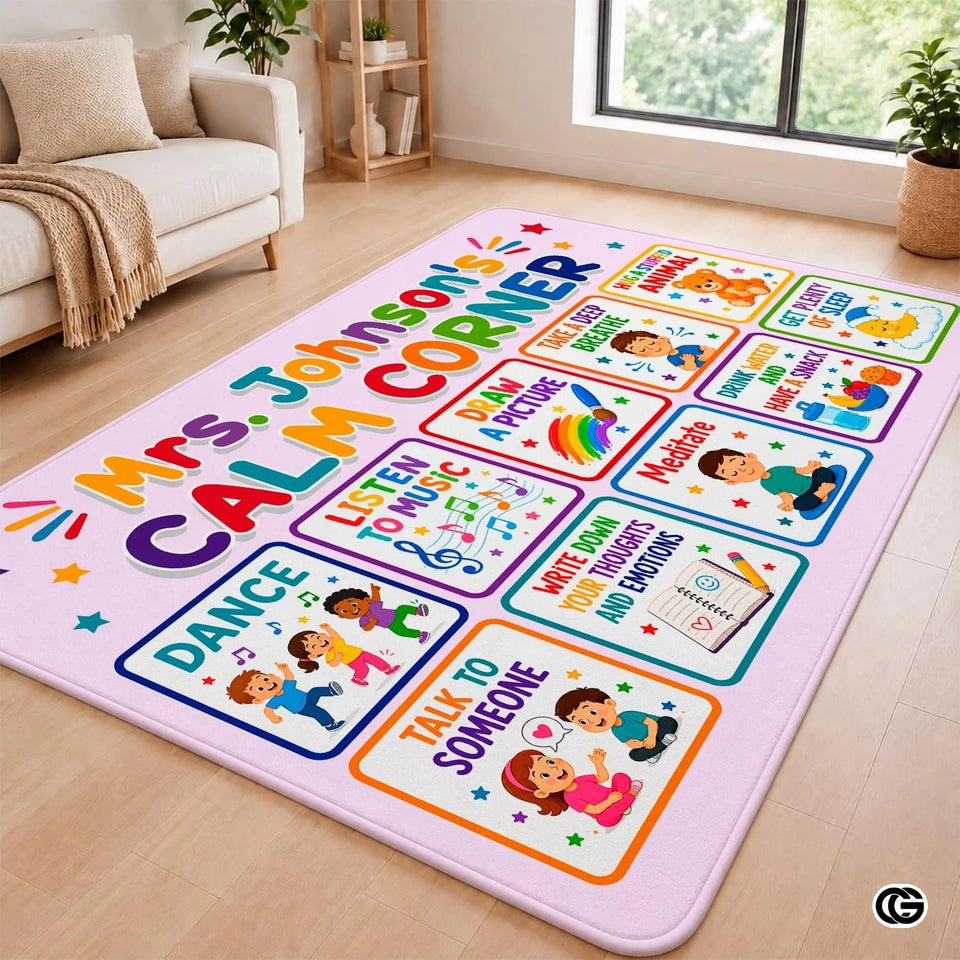 Personalized Calming Corner Rug for Classroom, Custom Tea - Design 100