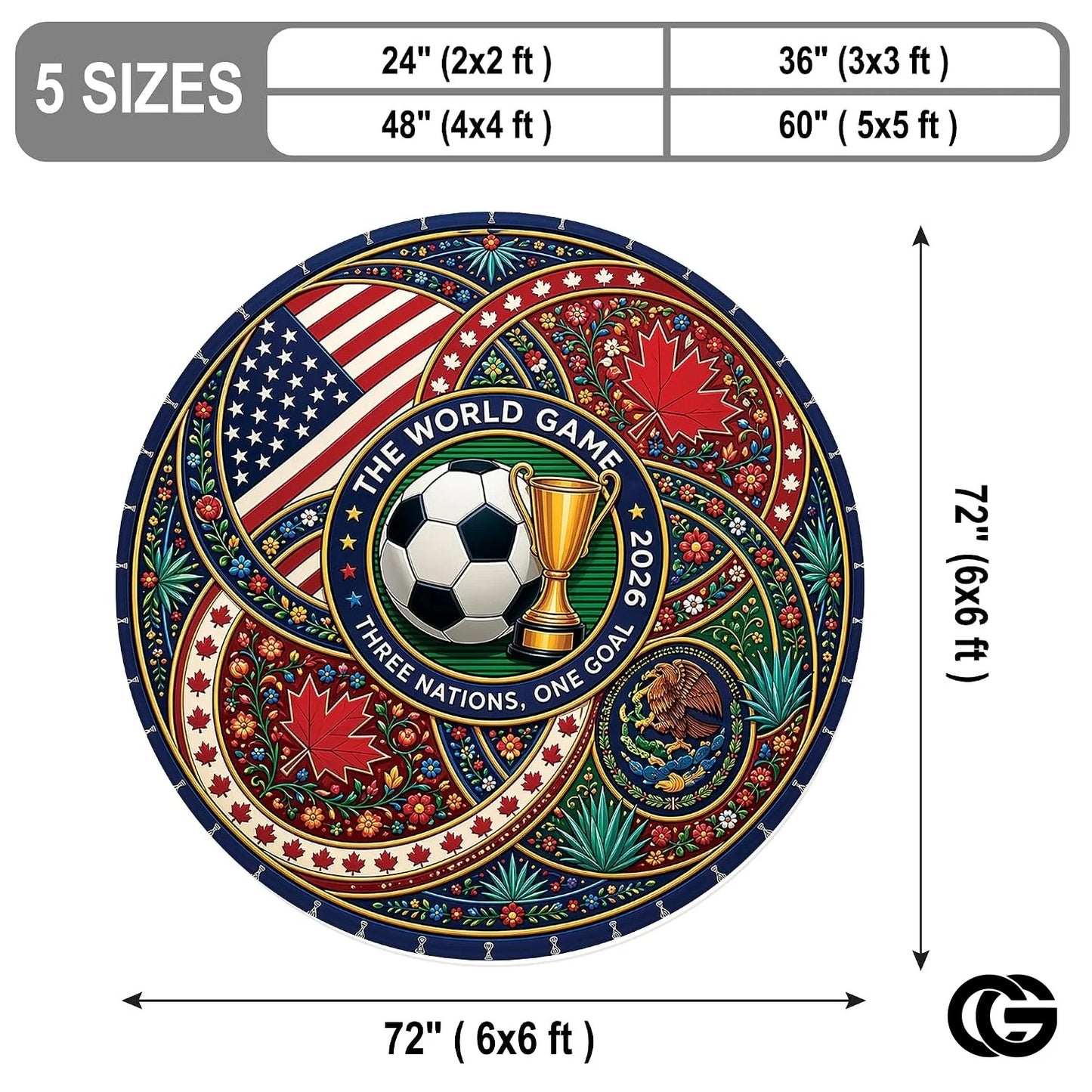Custom Soccer 2026 Round Rug with Trophy and Flag Design