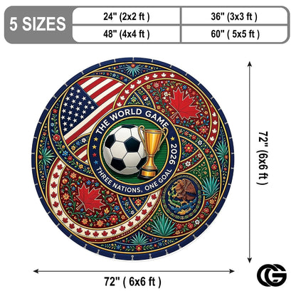 Custom Soccer 2026 Round Rug with Trophy and Flag Design