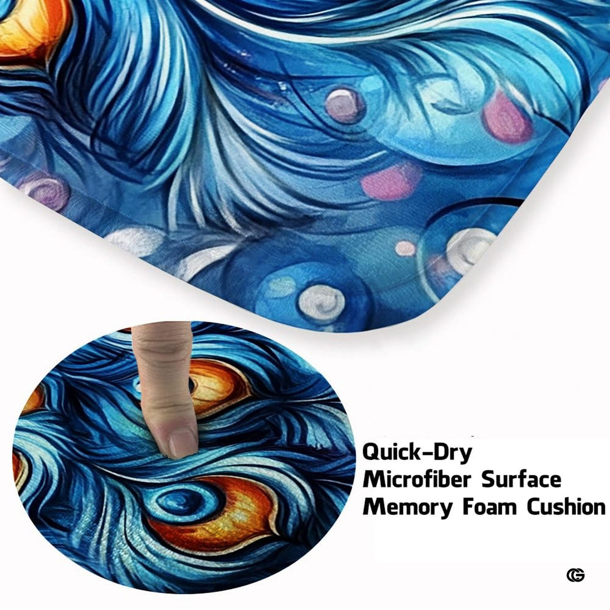 Closeup view of the soft microfiber surface and detailed peacock feather artwork - image 3 of 7