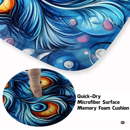 Closeup view of the soft microfiber surface and detailed peacock feather artwork - thumbnail image 3 of 7