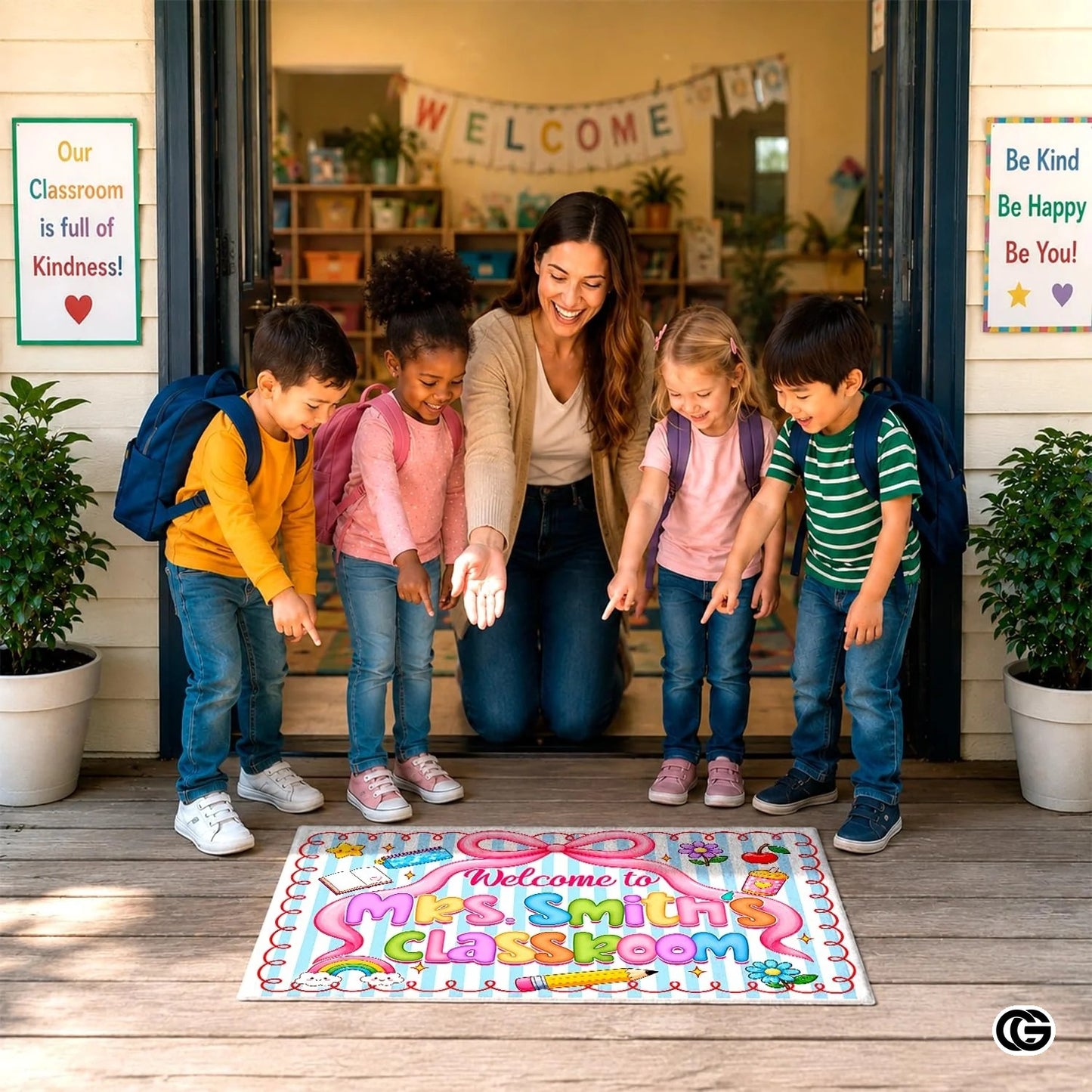 Personalized Classroom Doormat with Teacher Name and Notebook Pattern - Class-01