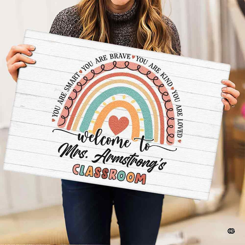 Personalized Teacher Welcome Door Mat with Name, Composition Notebook Style, Perfect Classroom Decor & Back to School Gift for Teachers (Affirmation #1)