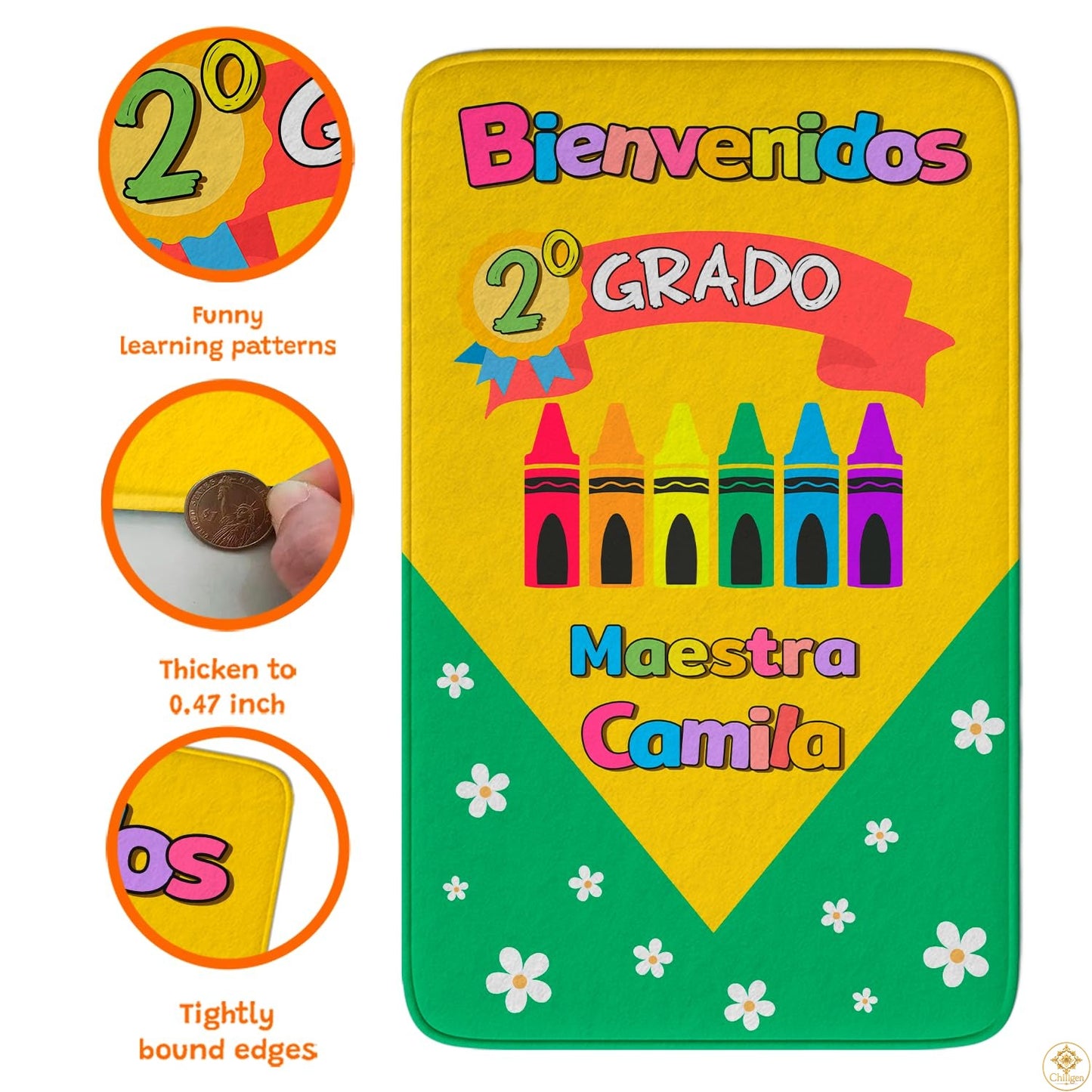 Spanish ABC Classroom Rug with Bilingual Alphabet and Numbers