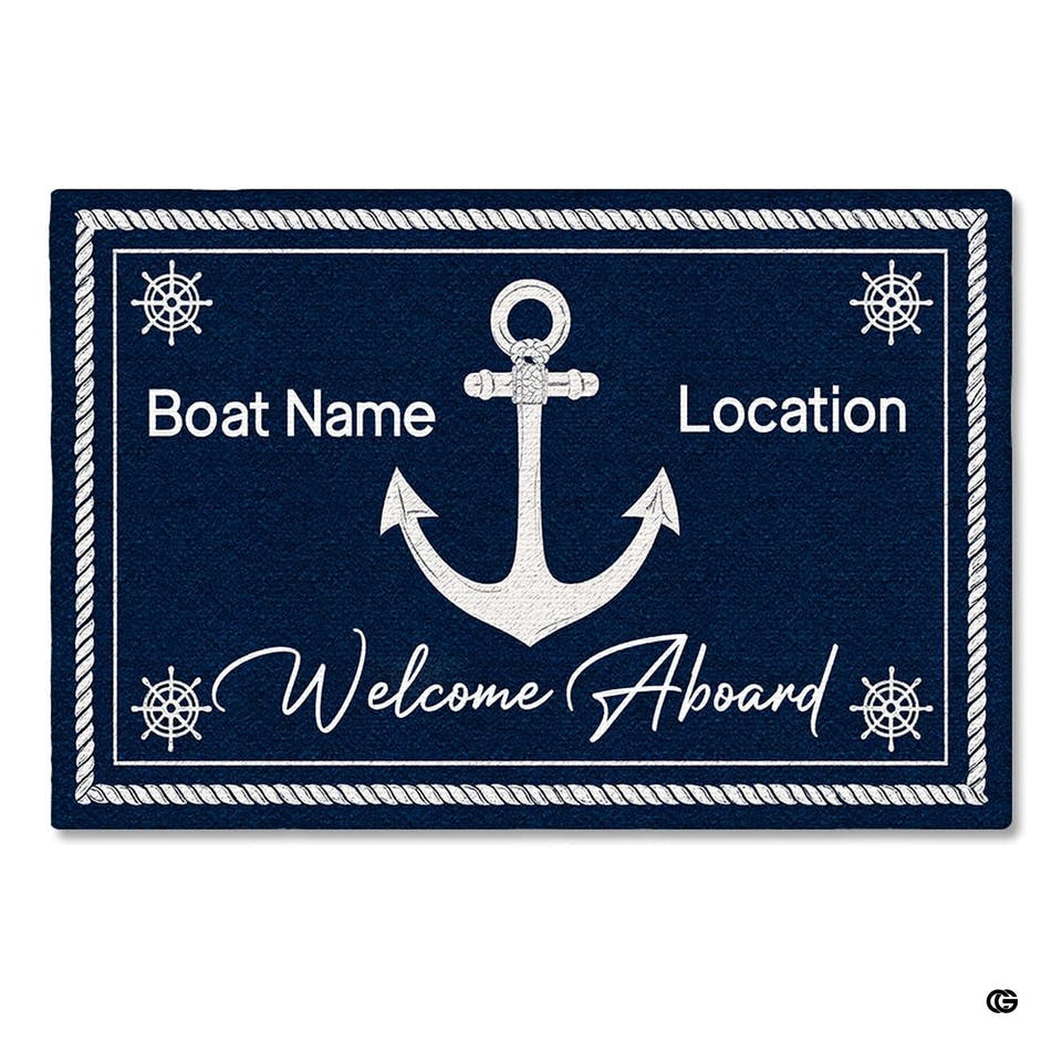 Personalized Nautical Anchor with Boat Name Doormat