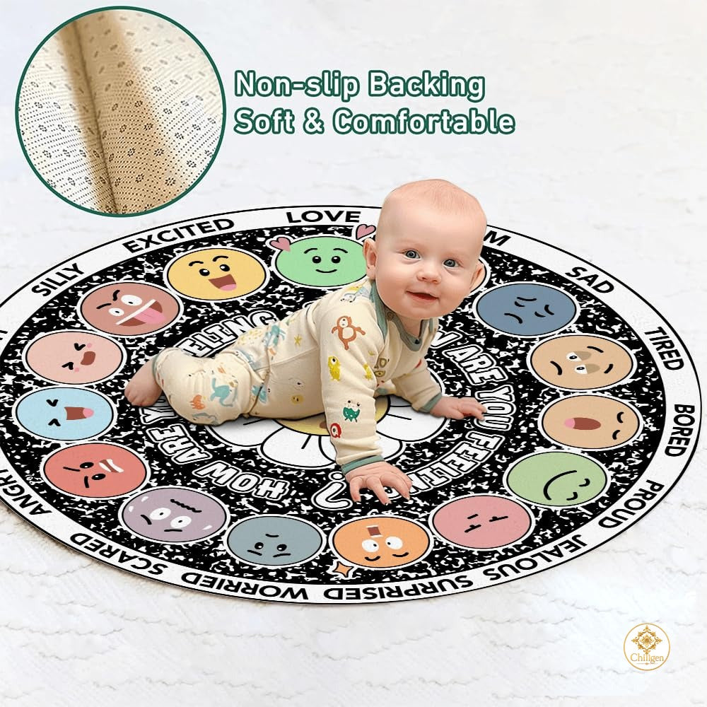 Custom Feelings Wheel Round Doormat for Classroom and Office