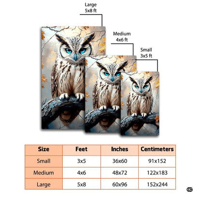 Close up texture detail of horned owl area rug soft pile surface and hemmed edges. - thumbnail image 3 of 8