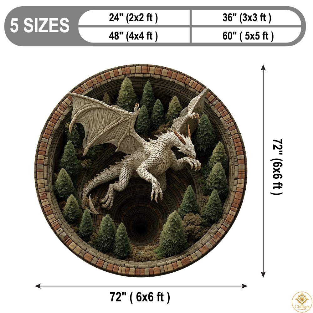 Personalized Dragon Round Rug with 3D Effect and Non-Slip Back