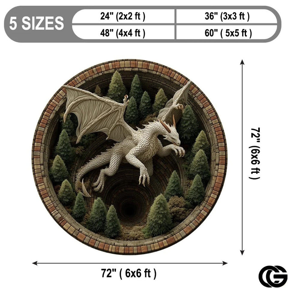 Personalized Dragon Round Rug with 3D Effect and Non-Slip Back