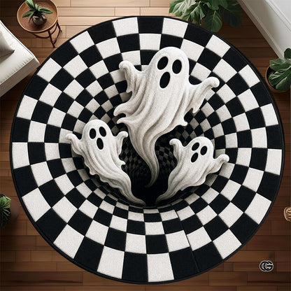 Personalized Halloween 3D Optical Illusion Ghost Round Rug (A04)
