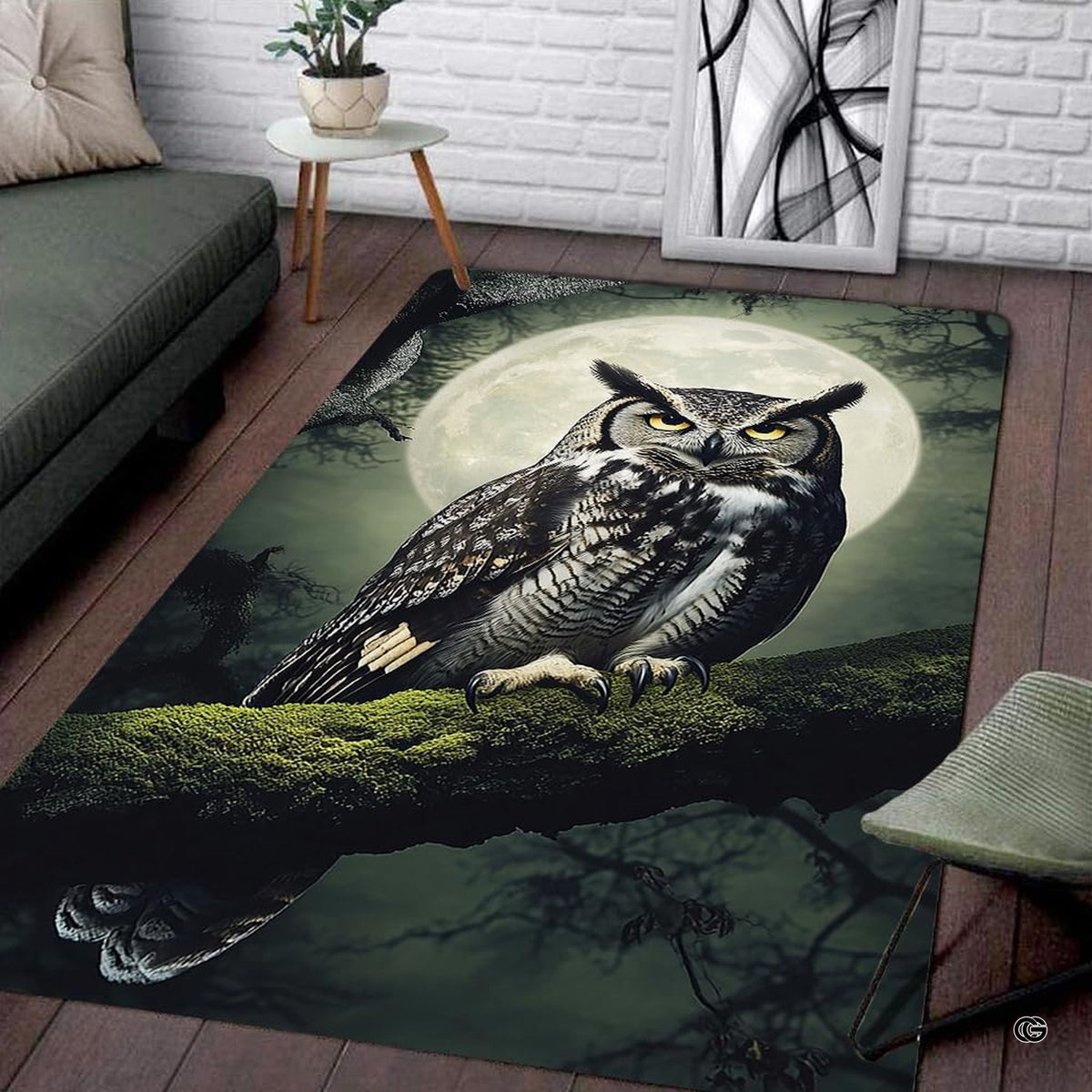 Soft low-pile microfiber surface texture on full moon owl wildlife rug - image 3 of 8