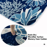 Close-up detail of navy area rug highlighting swimming sea turtles, water ripple textures, and underwater botanicals. - thumbnail image 3 of 7